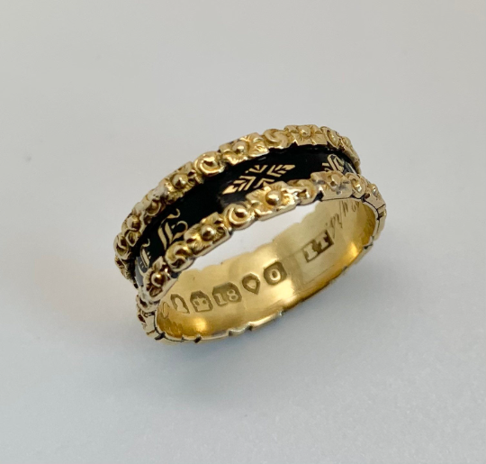 Victorian Antique Gold Enamel Mourning Band Ring