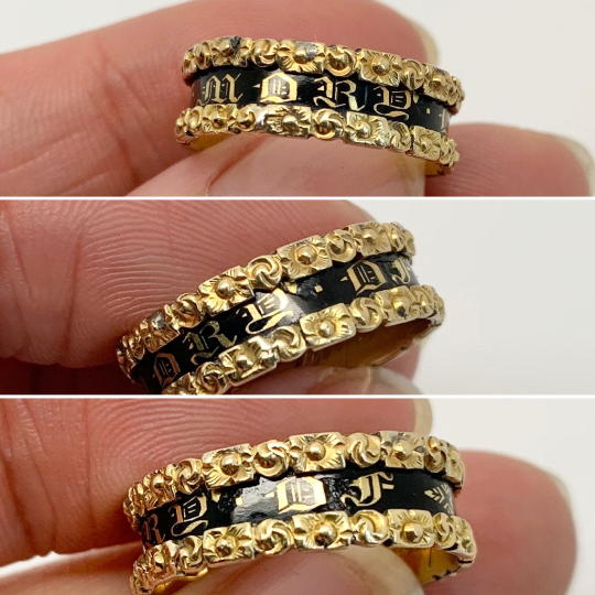 Victorian Enamel 18ct Yellow Gold Mourning Band Ring - 1889 - Image 7