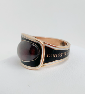 Georgian Garnet Gold Black Enamel Mourning Ring Antique
