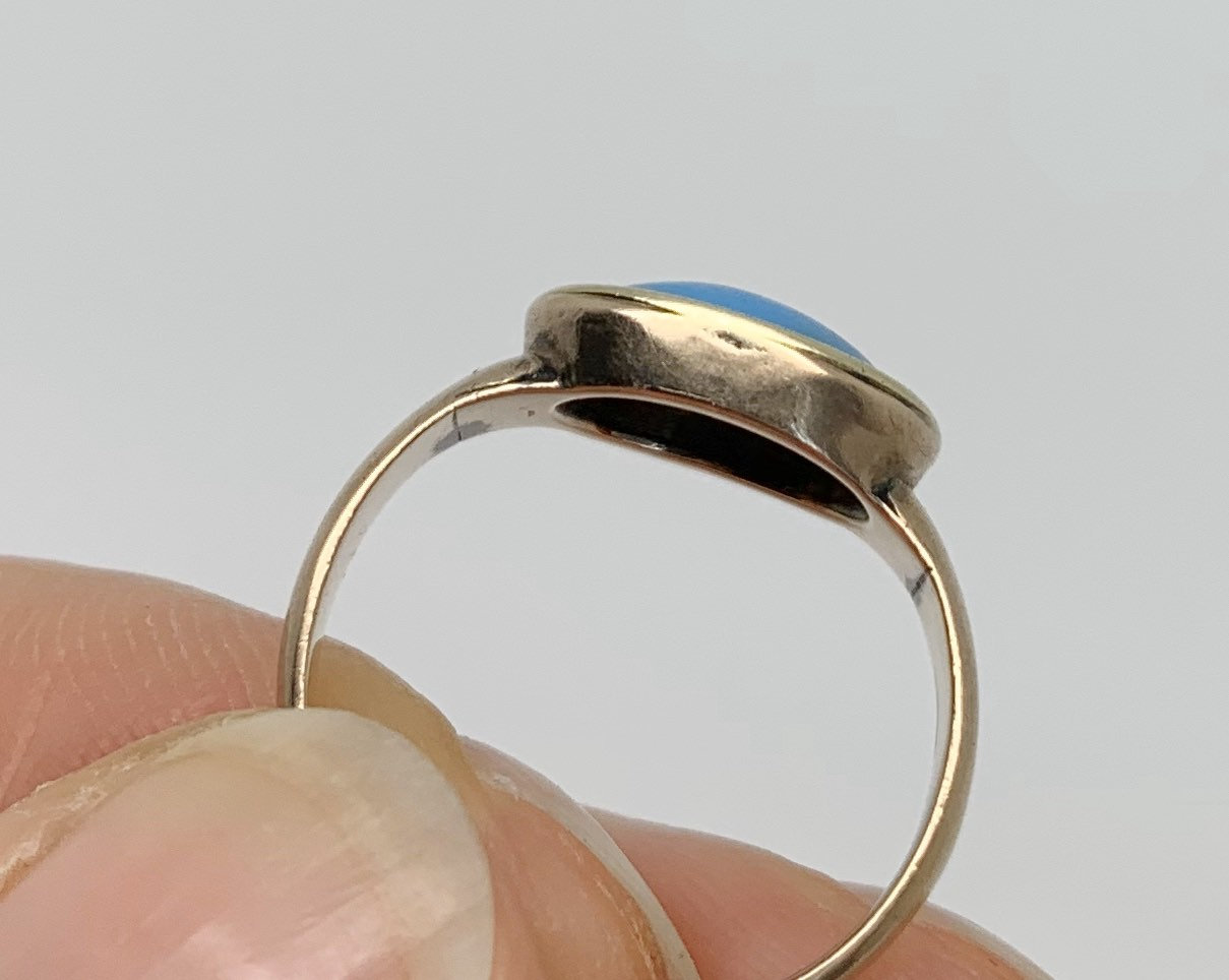 Georgian Turquoise Cabochon 9ct Gold Ring c.1780s - Image 10