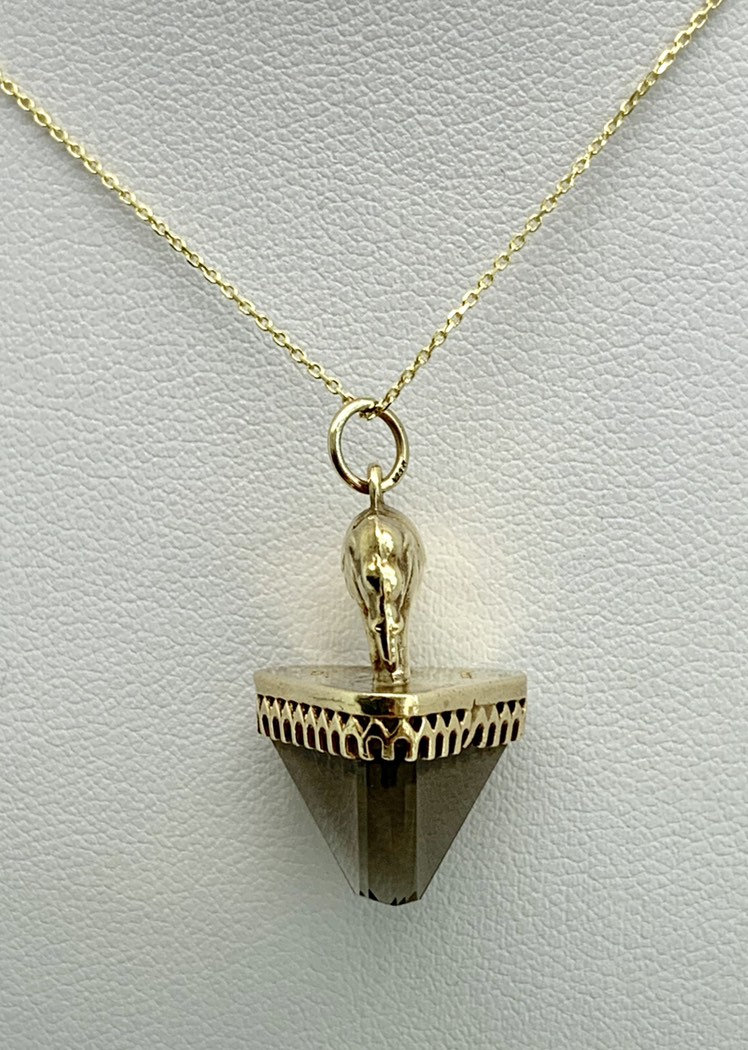 Vintage Smoky Quartz 9ct Yellow Gold Elephant Pendant - London 1966 - Image 4