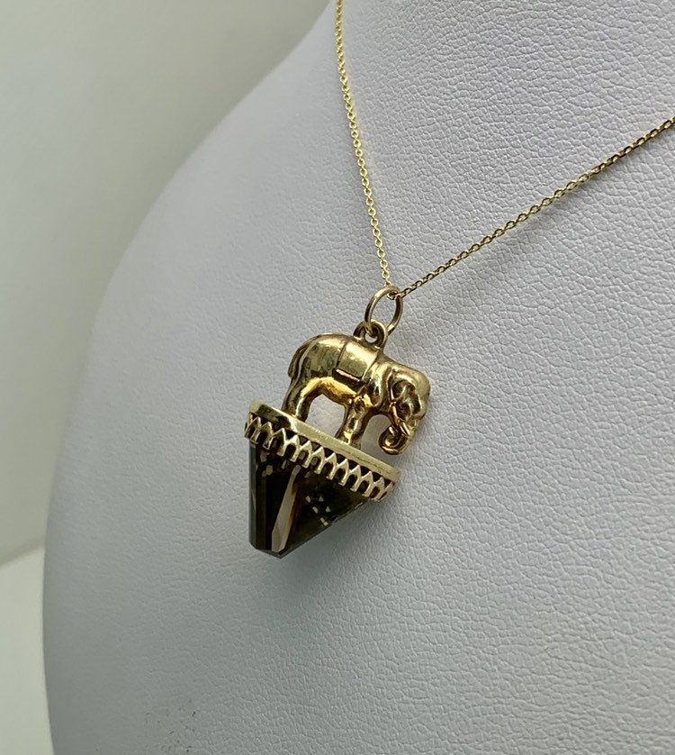 Vintage Smoky Quartz 9ct Yellow Gold Elephant Pendant - London 1966 - Image 5