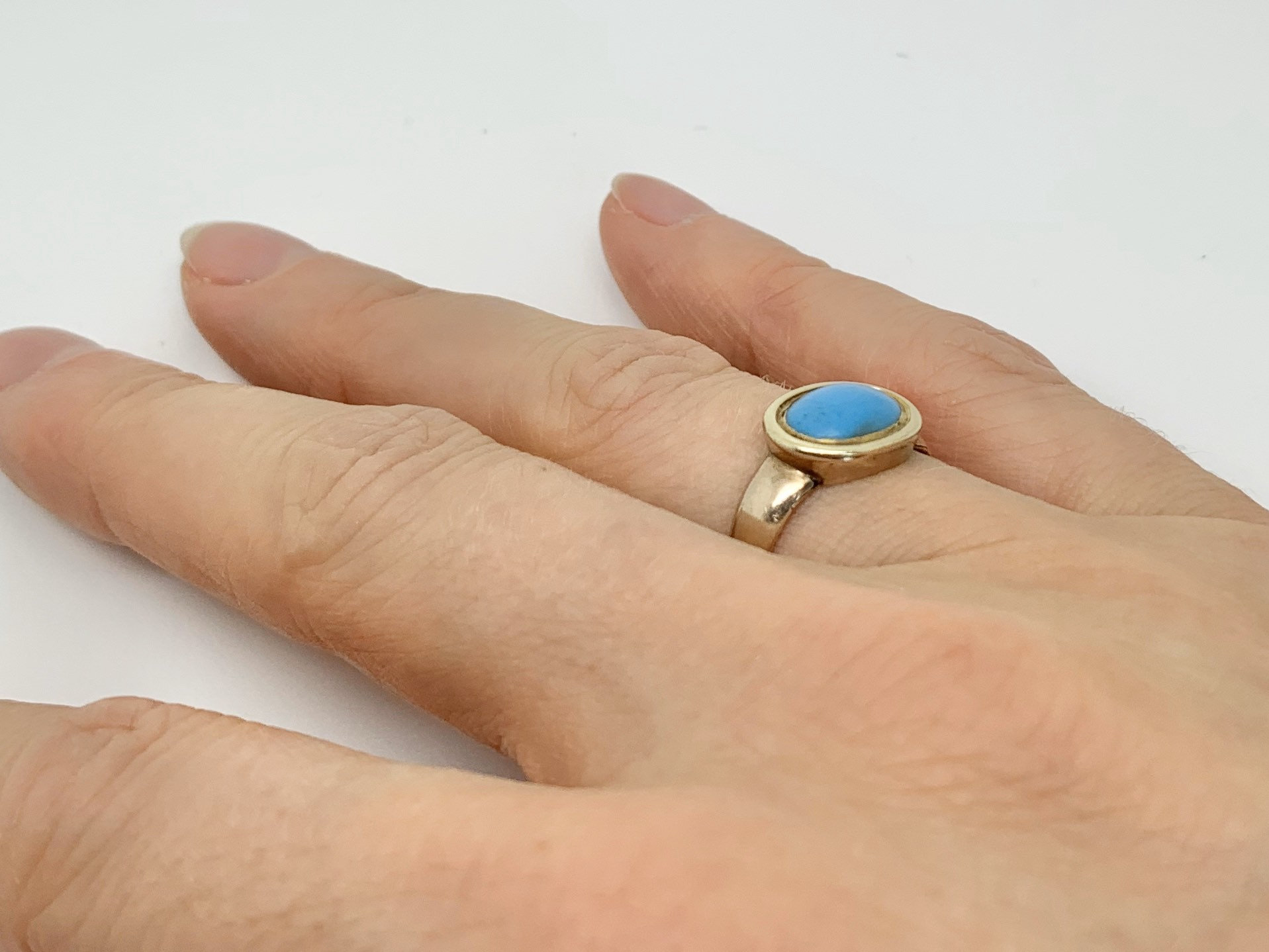 Georgian Turquoise Cabochon 9ct Gold Ring c.1780s - Image 4