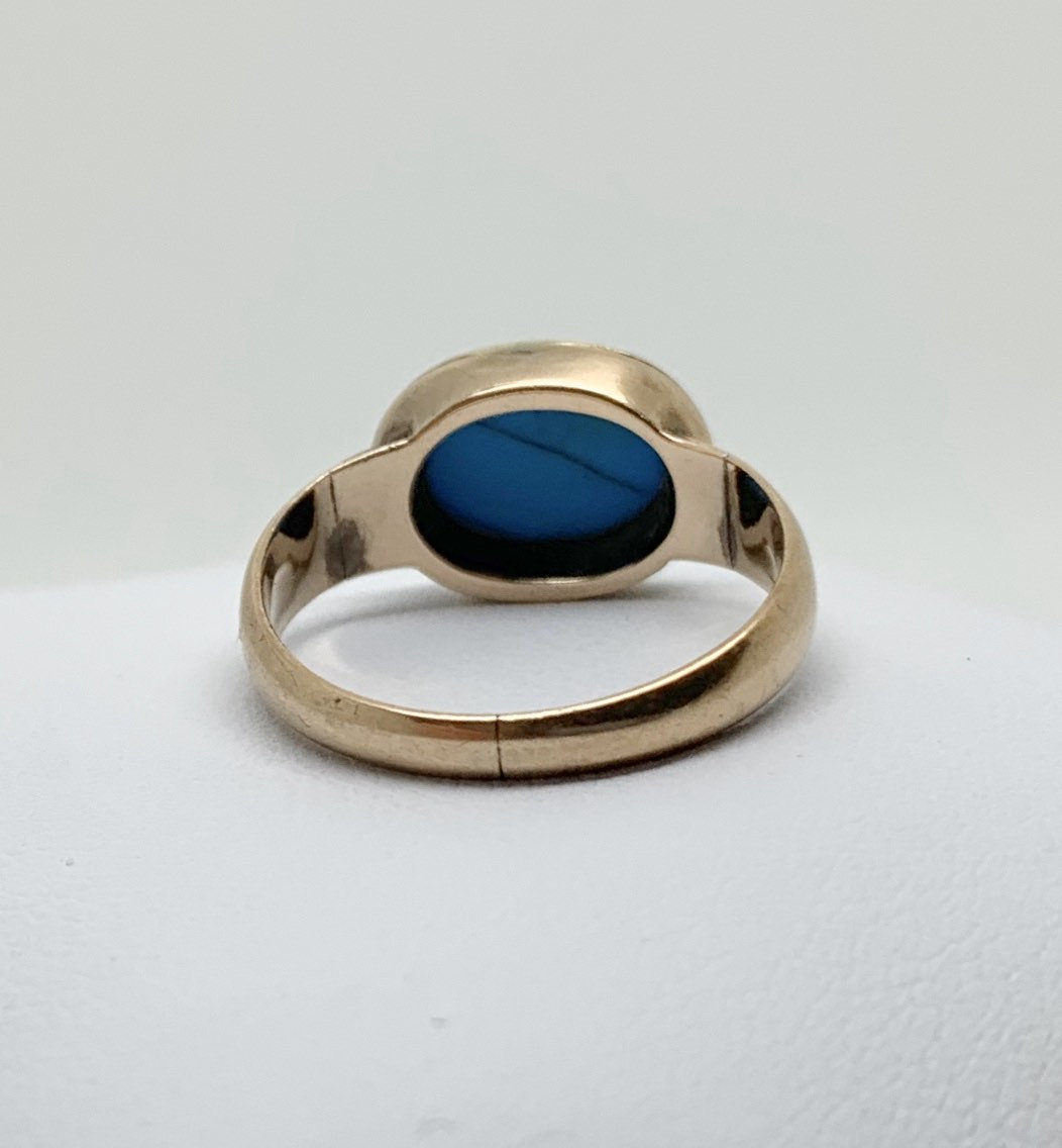 Georgian Turquoise Cabochon 9ct Gold Ring c.1780s - Image 7