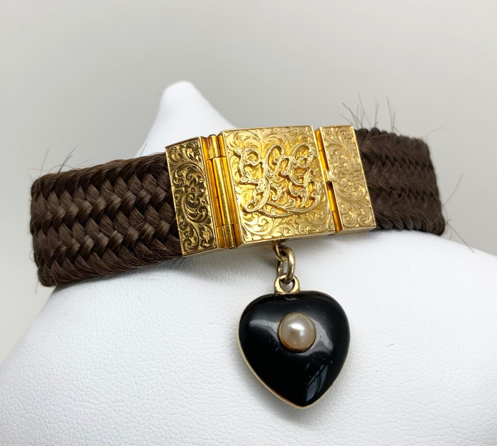Victorian Gold Enamel Pearl & Hair Mourning Bracelet
