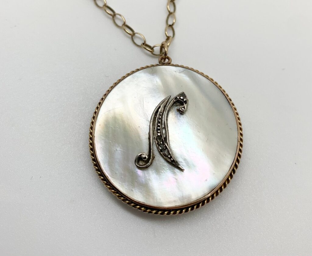 Edwardian Mother of Pearl Diamond 9ct Rose Gold Locket 1910s