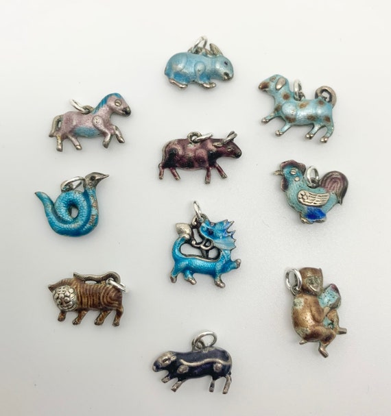 Antique Enamel Silver Chinese Zodiac Charms