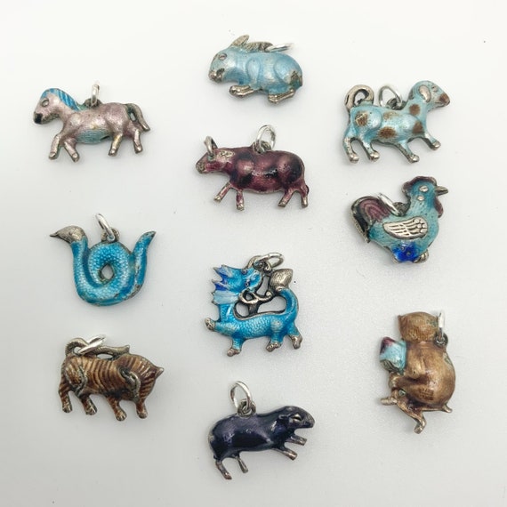 Antique Enamel Silver Chinese Zodiac Charms c.1910s - Image 2