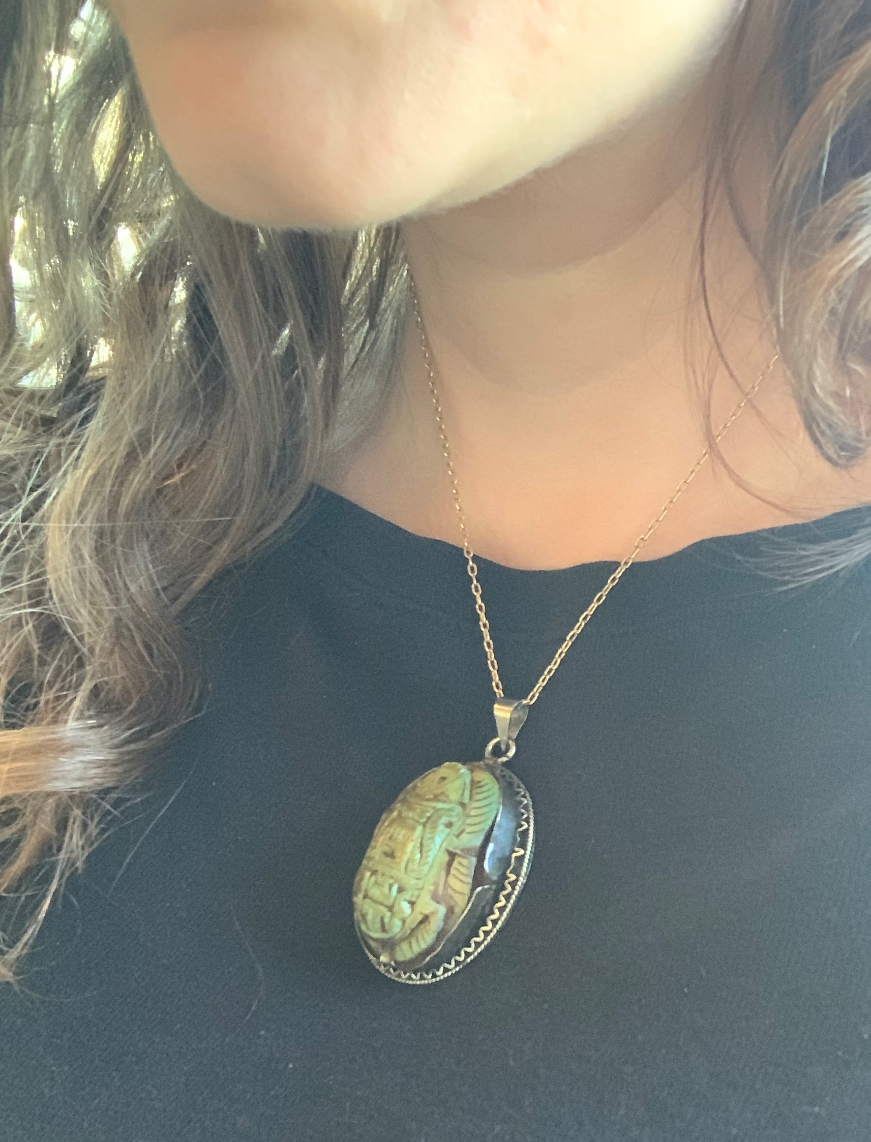 Large Art Deco Faience Scarab Silver Pendant c.1930s - Image 5