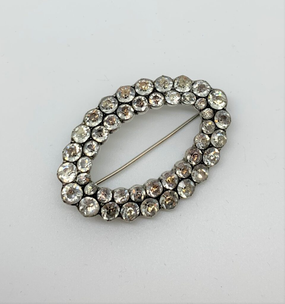 Georgian Paste Silver Navette Brooch