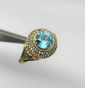 Blue Zircon Pearl Gold Ring