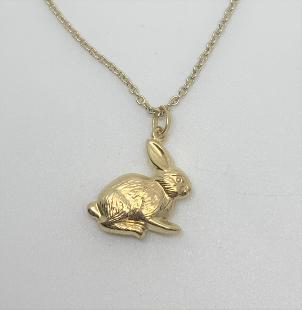 gold puffy bunny rabbit charm