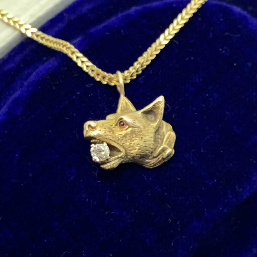 00891 Antique Victorian 18ct Gold Ruby Diamond Dog Charm Pendant