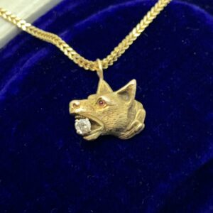 00891 Antique Victorian 18ct Gold Ruby Diamond Dog Charm Pendant