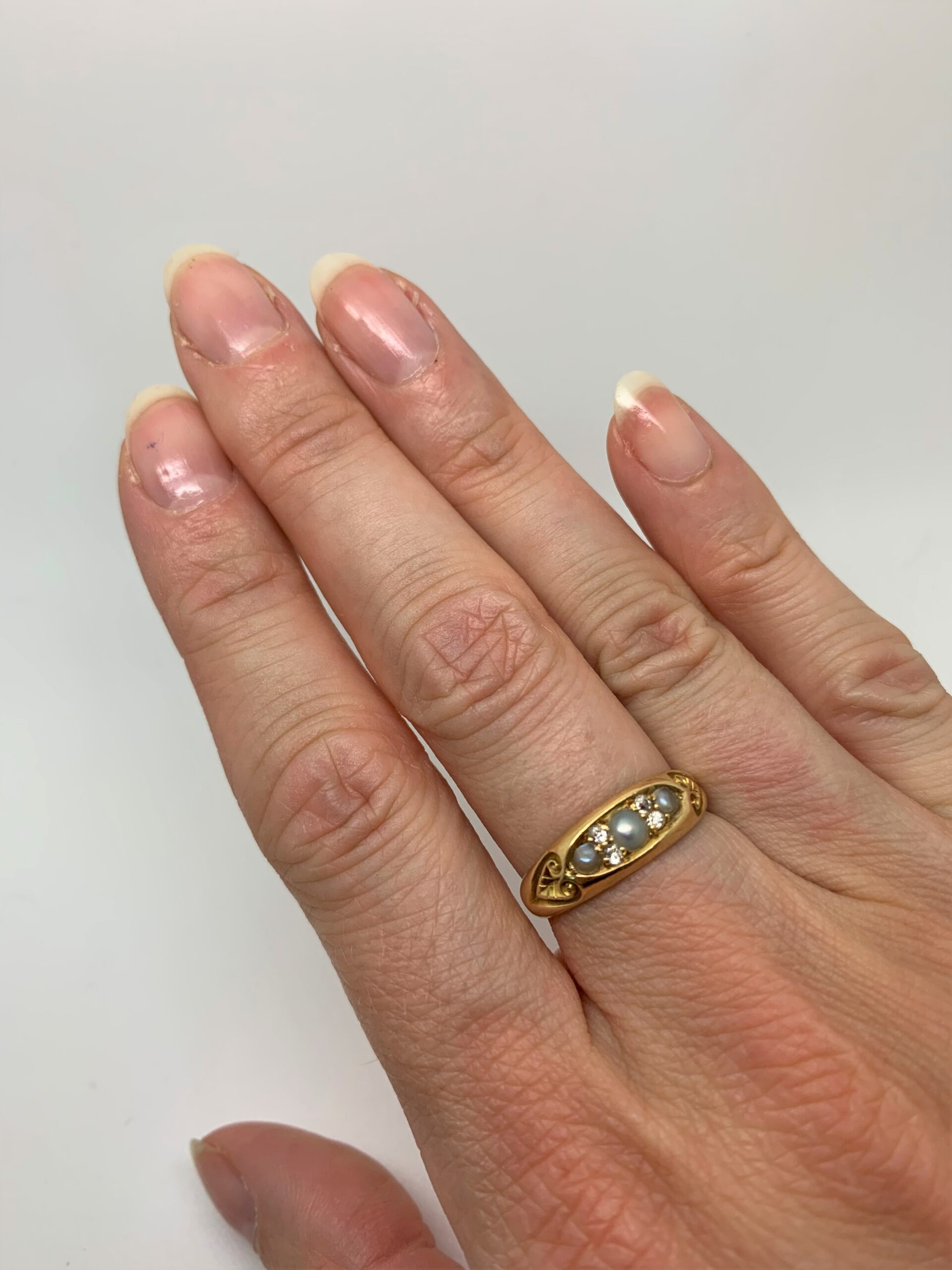 Victorian Pearl Diamond 18ct Yellow Gold Antique Ring