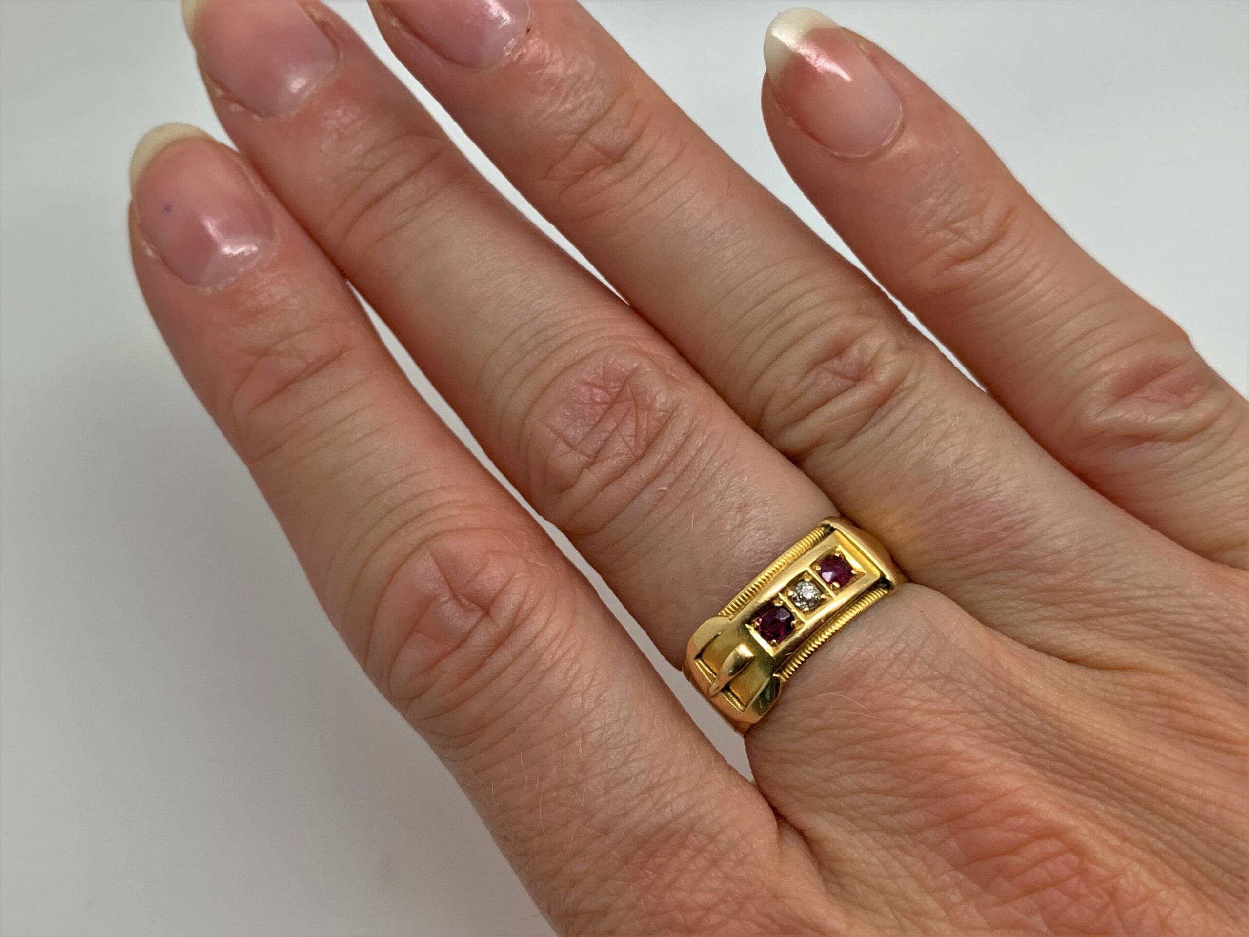 Victorian 18ct Gold Ruby Diamond Buckle Ring