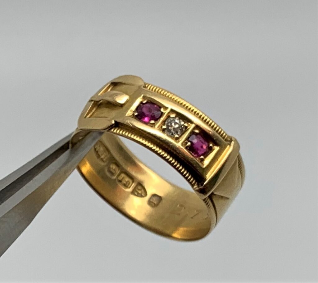 Victorian 18ct Gold Ruby Diamond Buckle Ring