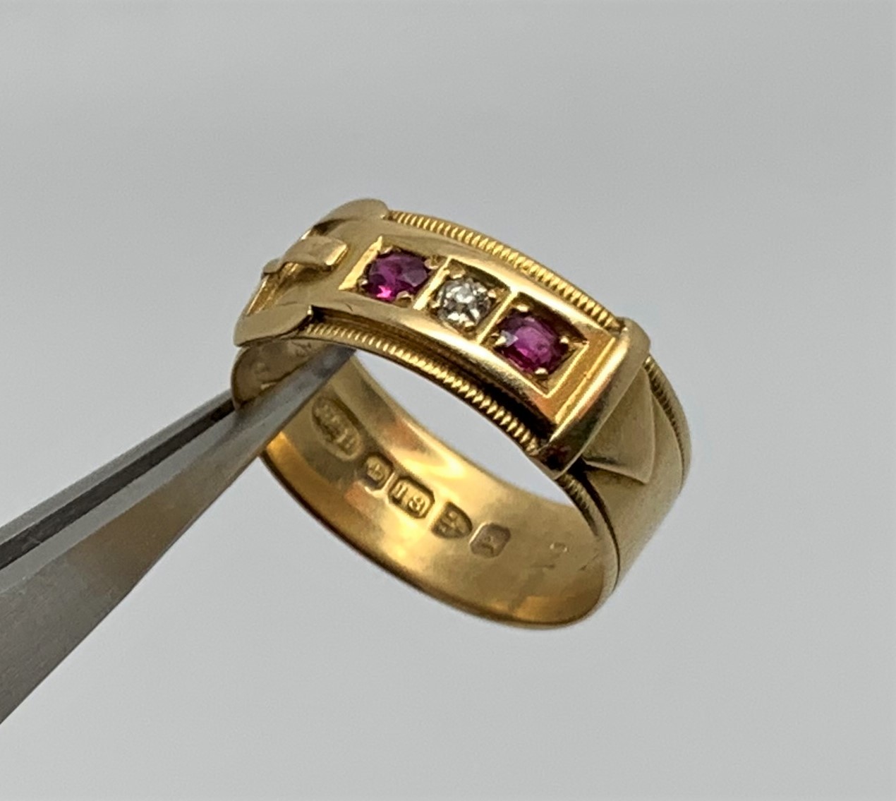 Victorian 18ct Gold Ruby Diamond Buckle Ring