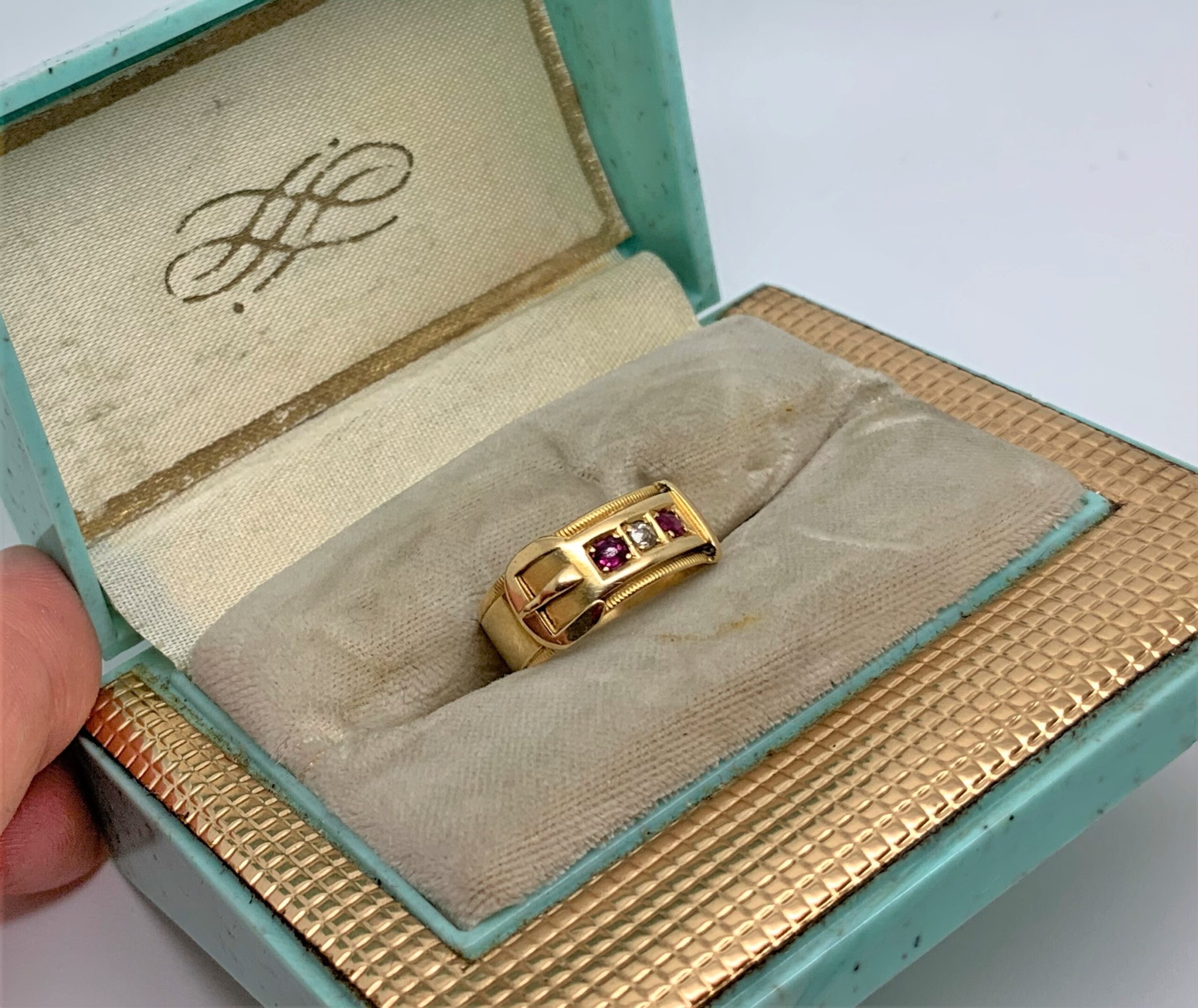 Victorian 18ct Gold Ruby Diamond Buckle Ring