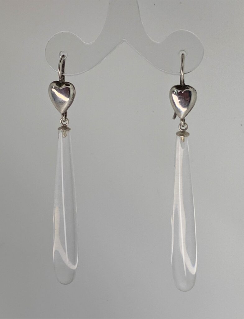 Art Deco Rock Crystal Silver Heart Torpedo Earrings