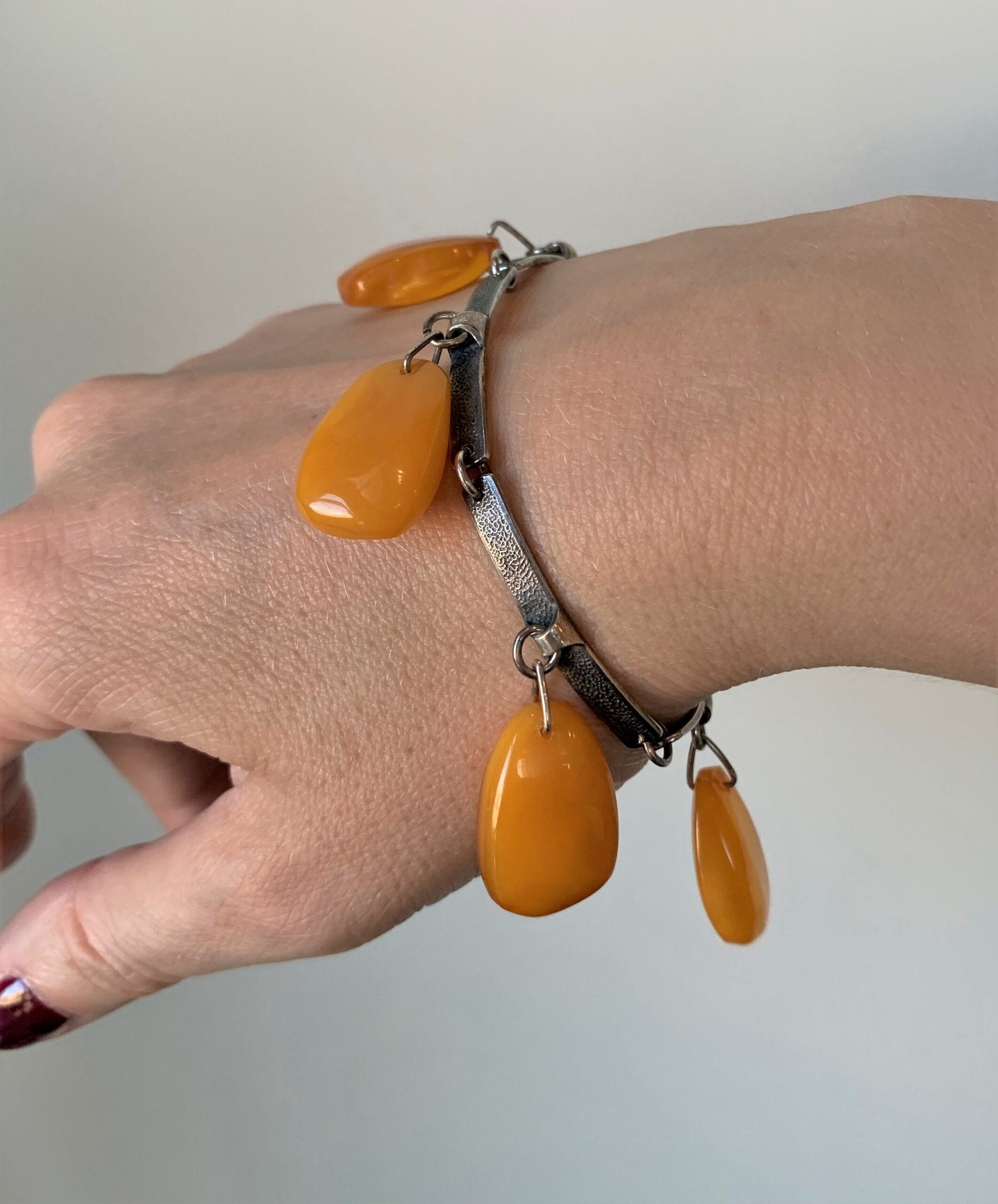 Vintage Baltic Amber Silver Modernist Bracelet c.1950s - Image 5