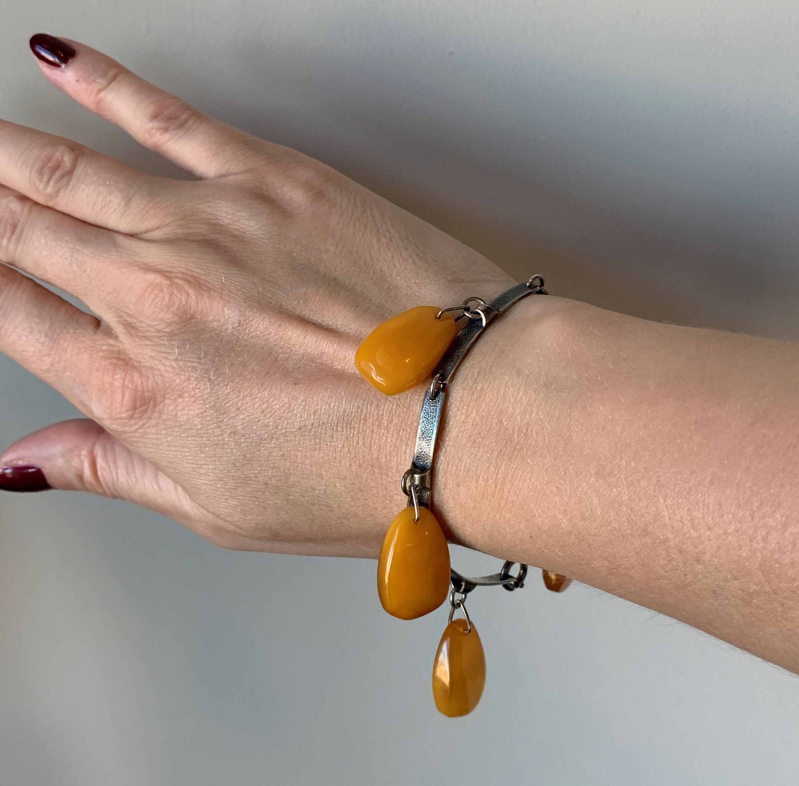 Vintage Baltic Amber Silver Modernist Bracelet c.1950s - Image 6