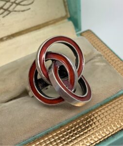 Vintage Red Enamel Circles Silver Ring