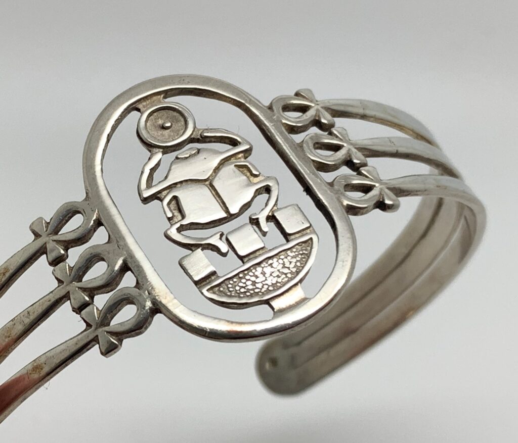Vintage Egyptian Silver Scarab Bangle 1950s