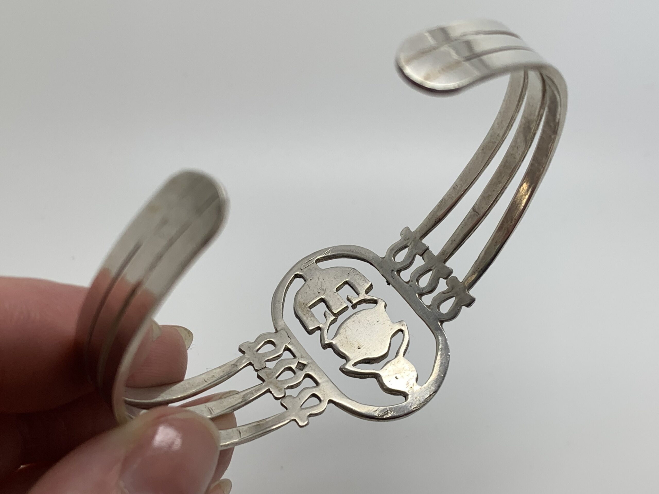 Vintage Egyptian Silver Scarab Bangle 1950s
