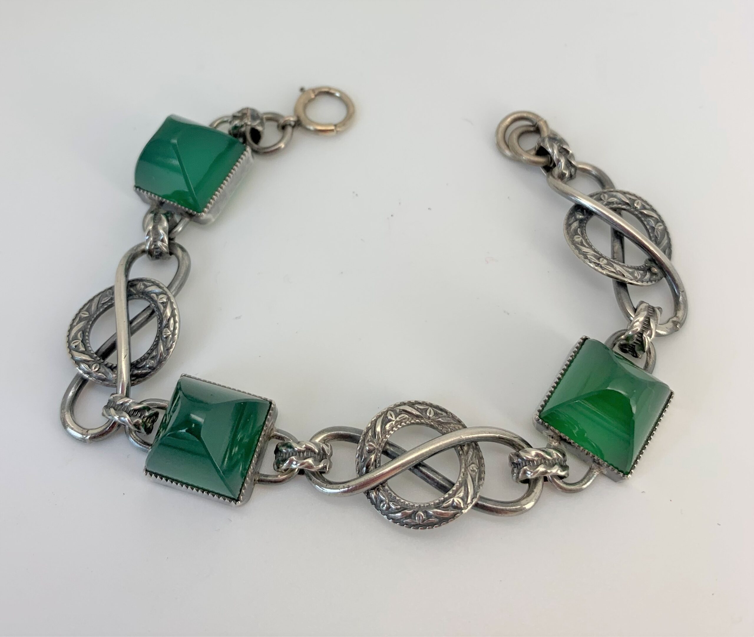 Art Deco Chrysoprase Silver Bracelet c.1920s - Image 2
