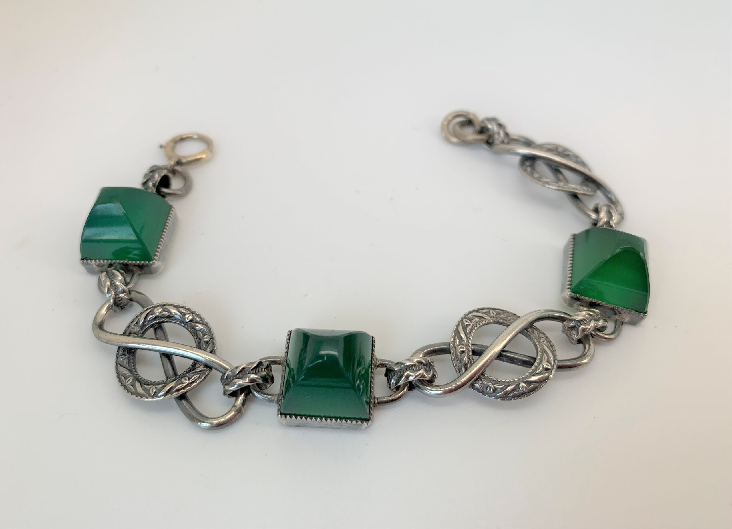 Art Deco Chrysoprase Silver Bracelet c.1920s - Image 3