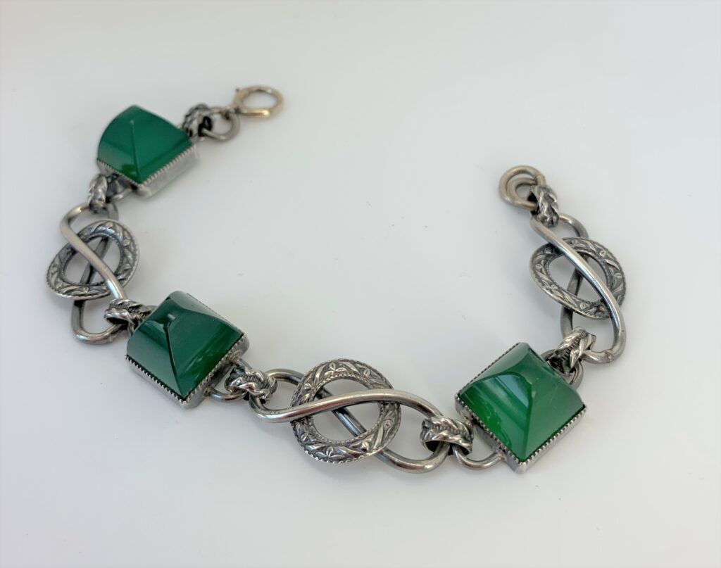 Art Deco Chrysoprase Silver Bracelet 1920s