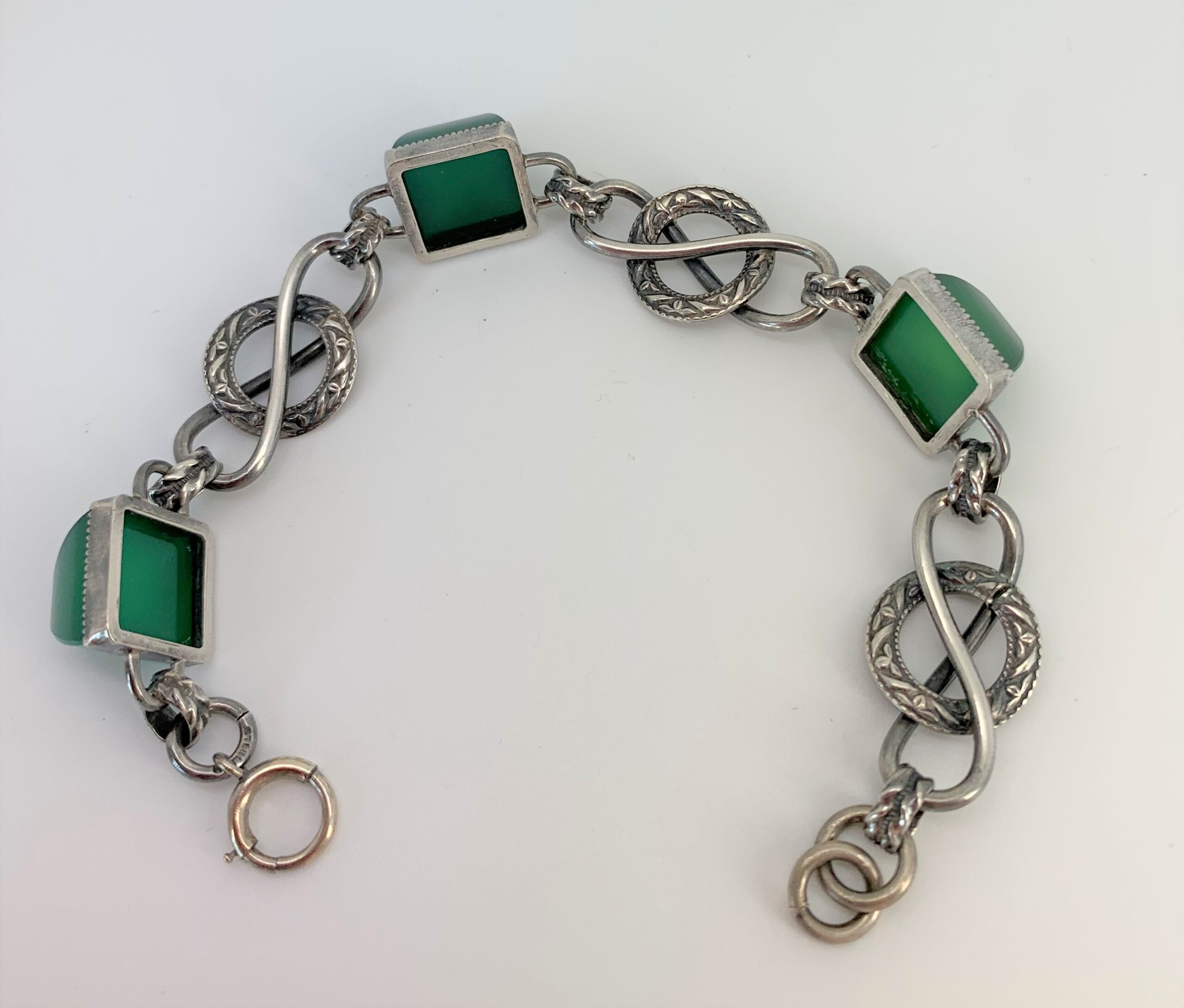 Art Deco Chrysoprase Silver Bracelet c.1920s - Image 5