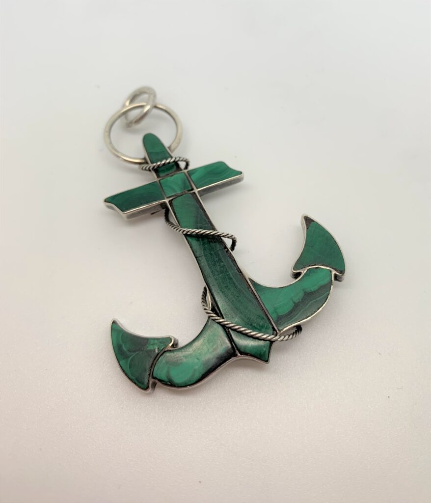 Victorian Scottish Silver Large Malachite Anchor Pendant Antique