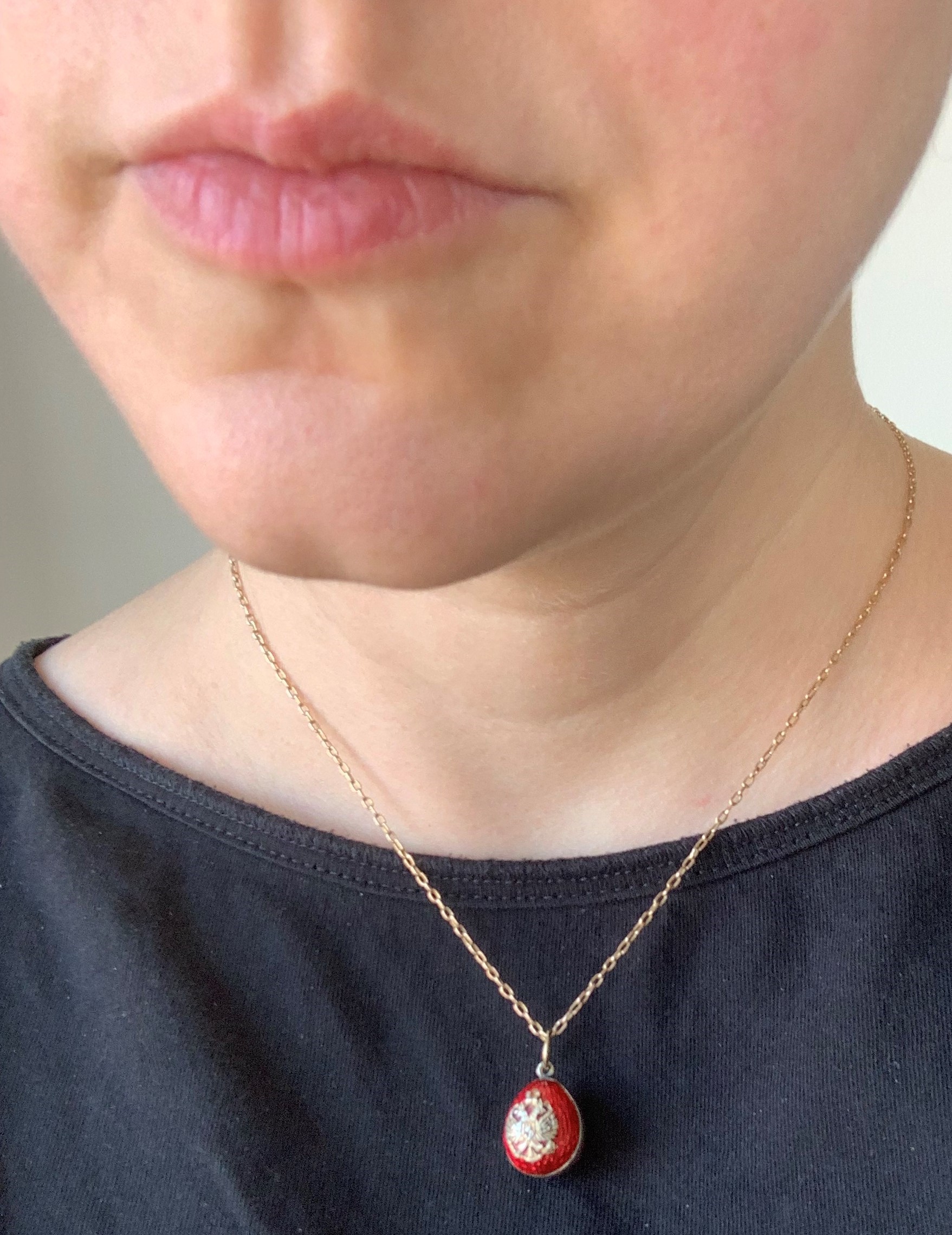 Vintage Silver Red Enamel Russian Egg Charm Pendant