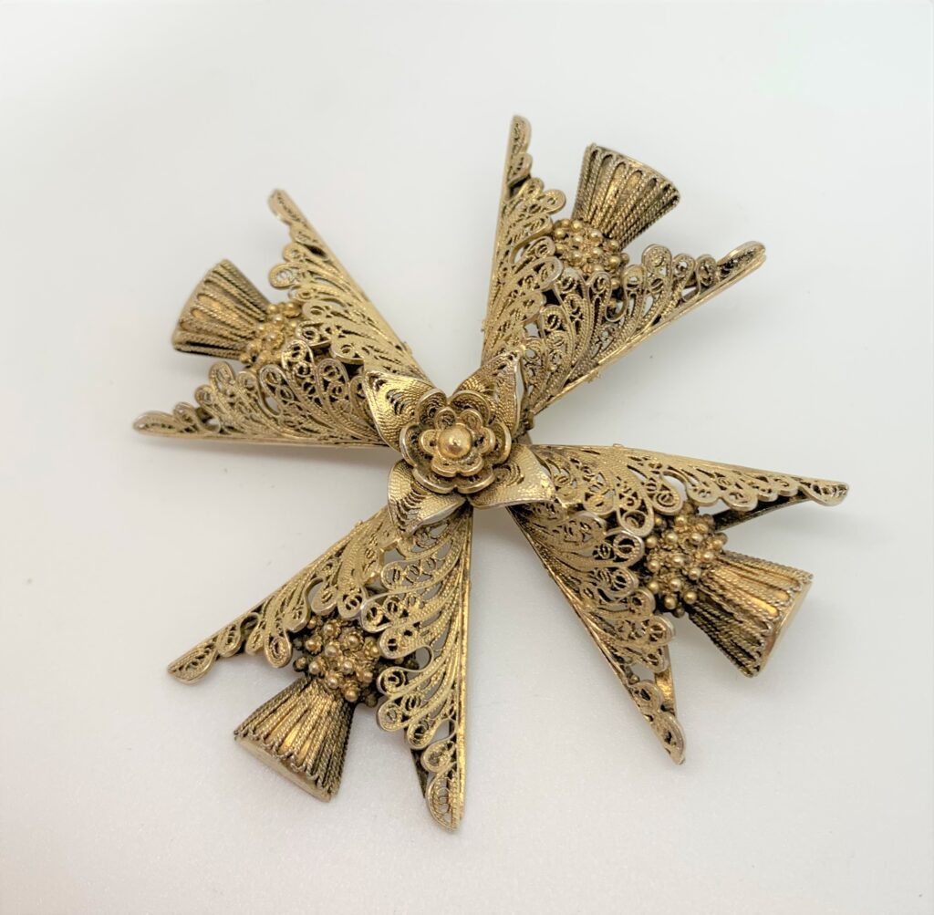 Georgian Silver Gilt Filigree Maltese Cross Brooch Pendant Antique