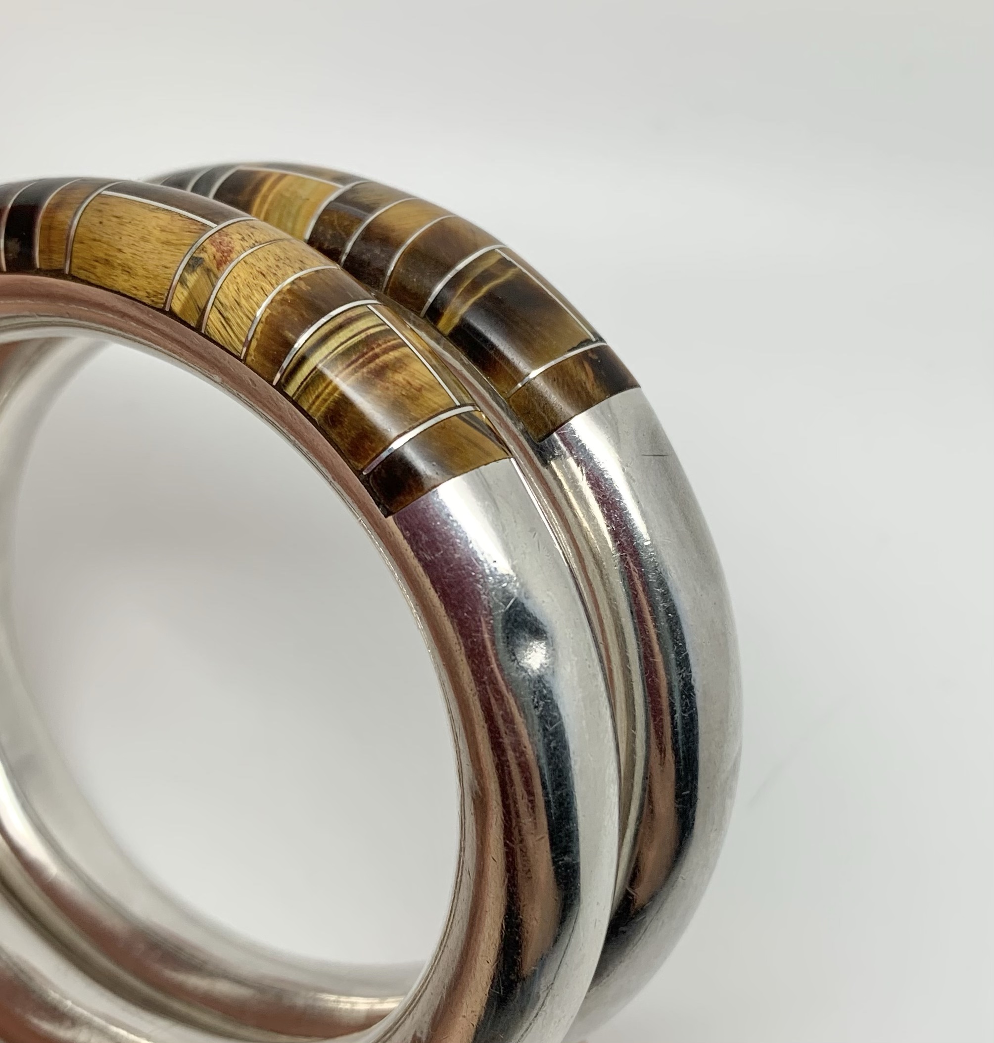 01238 Salazar Vintage Mexican Silver Tigers Eye Bangle Pair