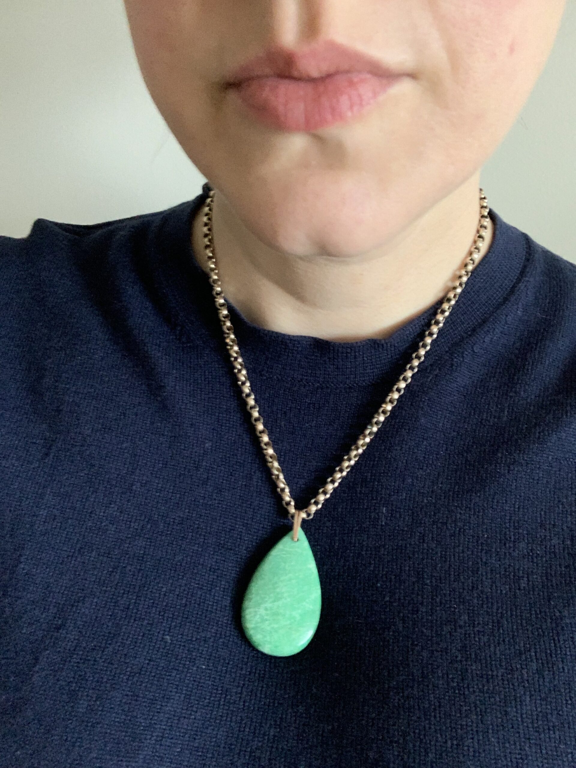 01224 Antique Art Deco Amazonite Gold Pendant