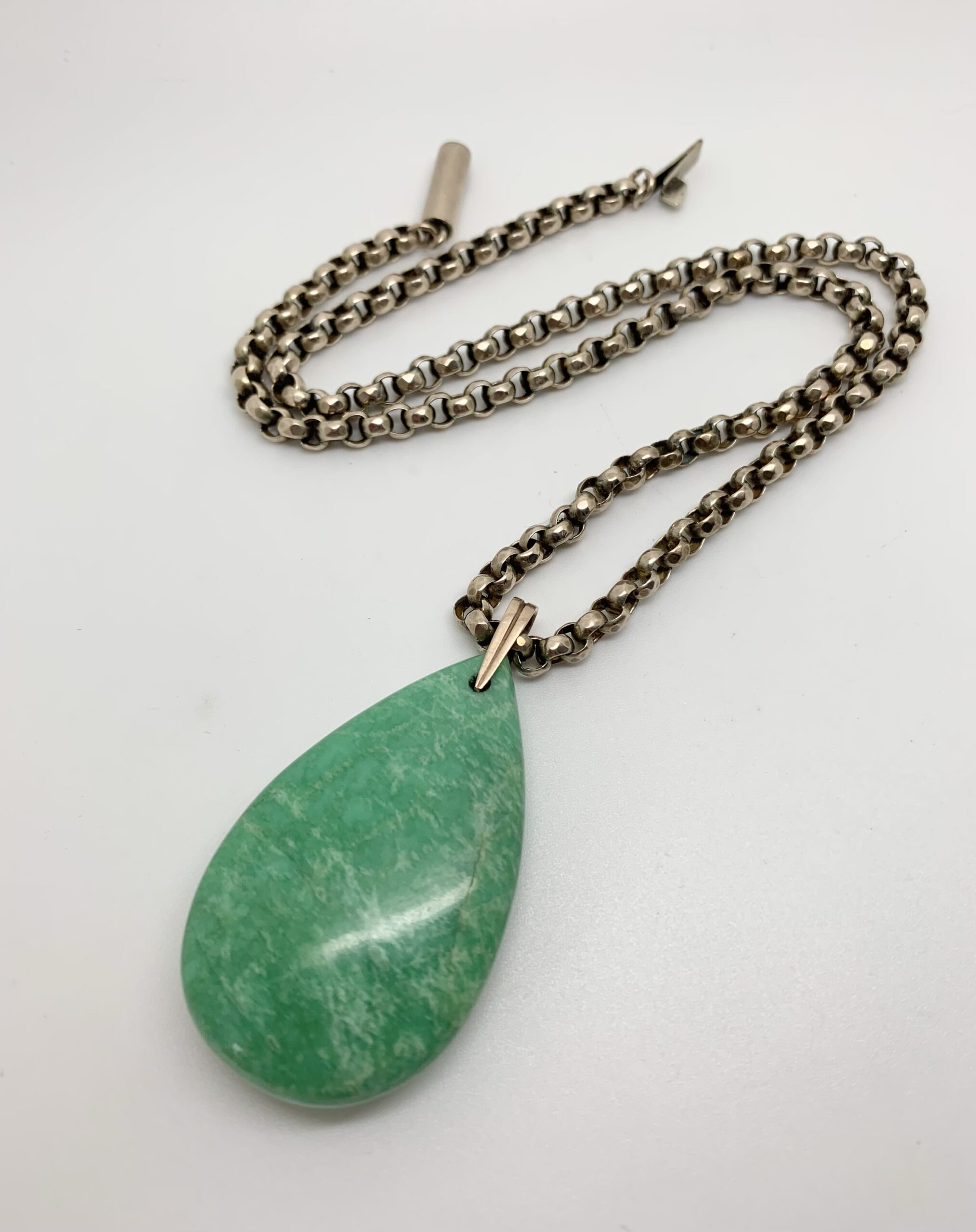01224 Antique Art Deco Amazonite Gold Pendant