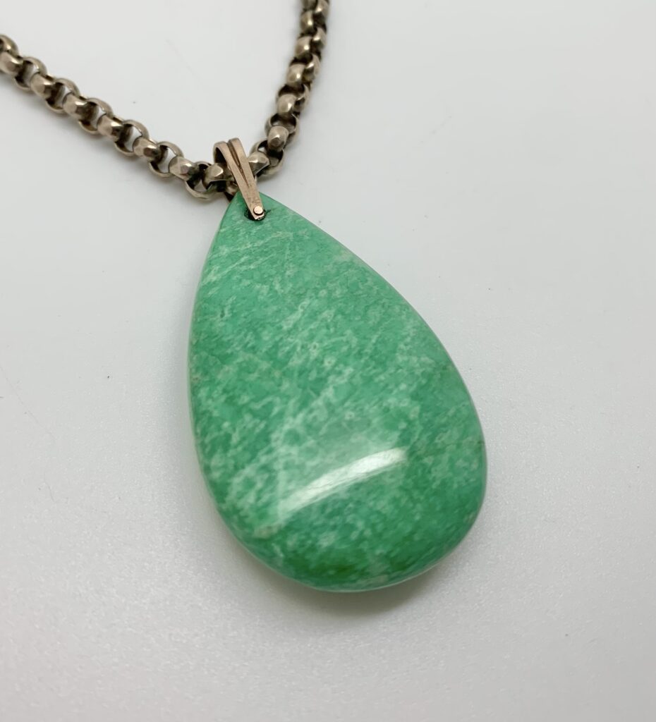 01224 Antique Art Deco Amazonite Gold Pendant