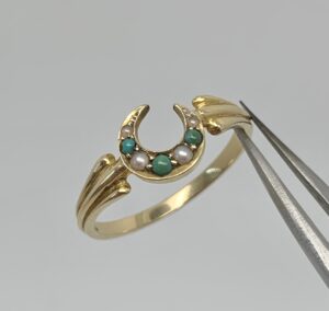 Victorian Turquoise Pearl 18ct Gold Crescent Moon Ring