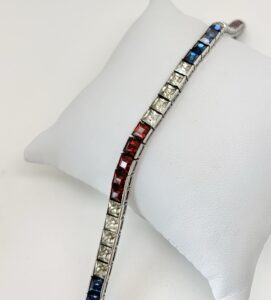 01163 Patriotic Independence Day Sweetheart Paste Vintage Silver Bracelet Retro 1940s