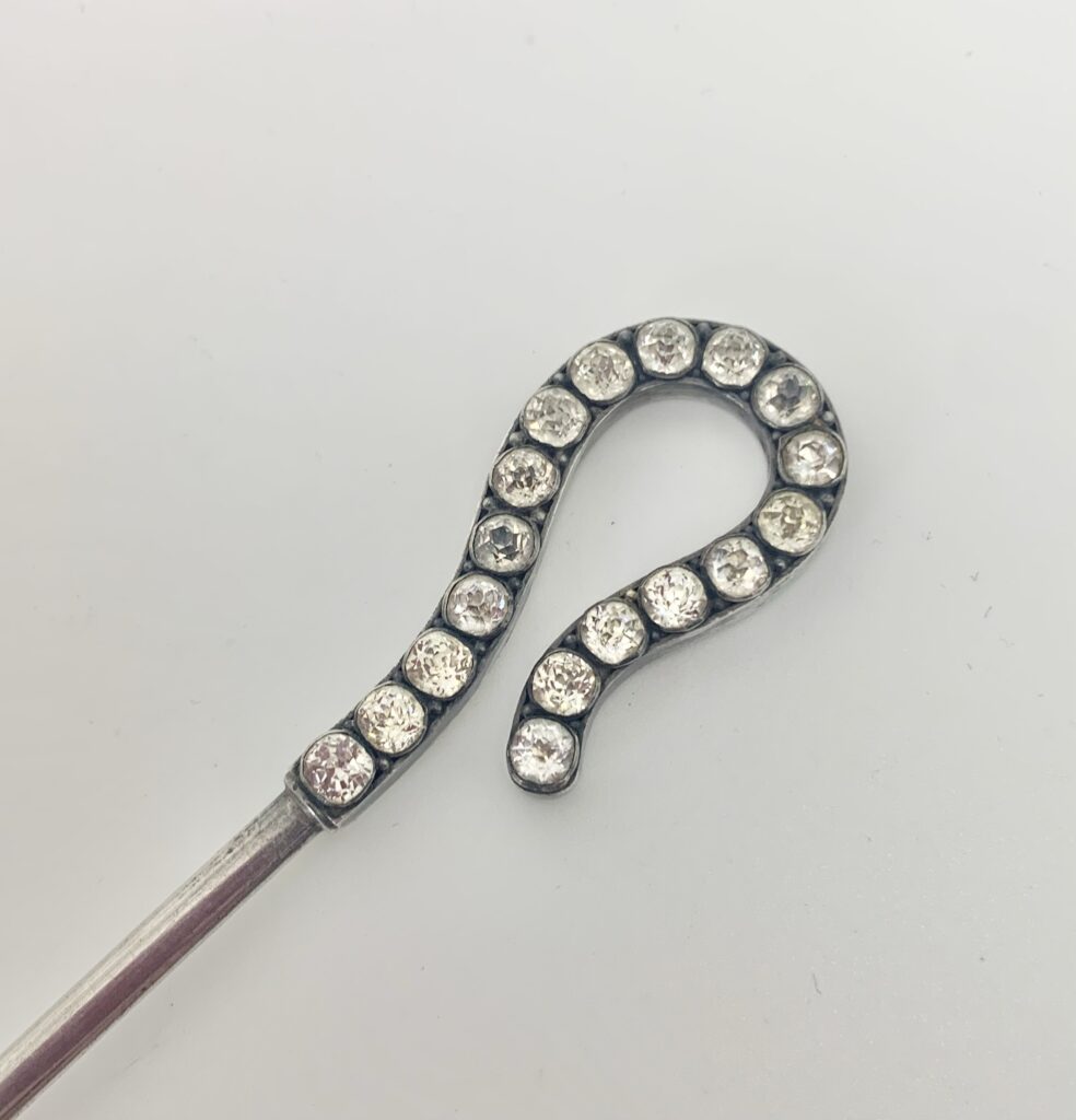 01073 Victorian Antique Silver Shepherd Crook Hair Pin Accessory Decoration Bridal