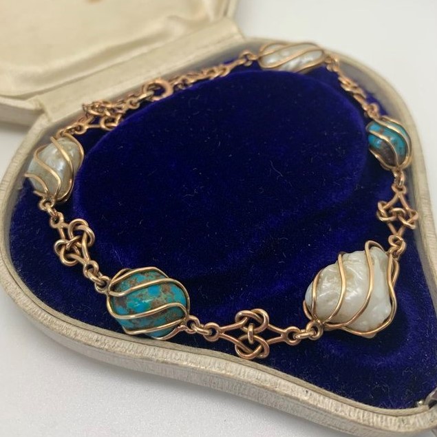 Bennett Turquoise Pearl 15ct Arts Crafts Bracelet