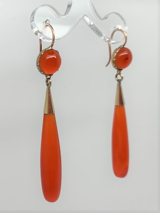 Antique Georgian Carnelian Gold Torpedo Drop Earrings