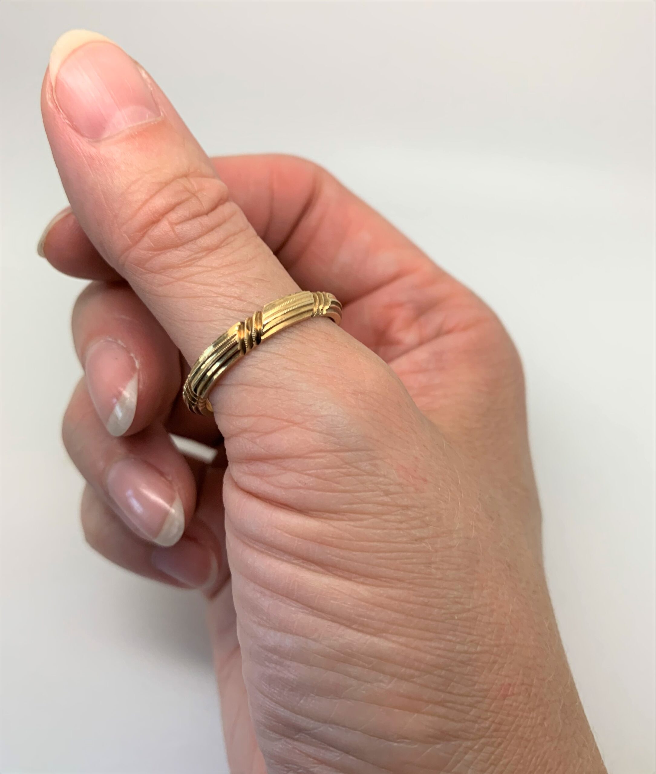 01276 Art Deco American 14k Yellow Gold Reeded Wedding Stacking Band (6)