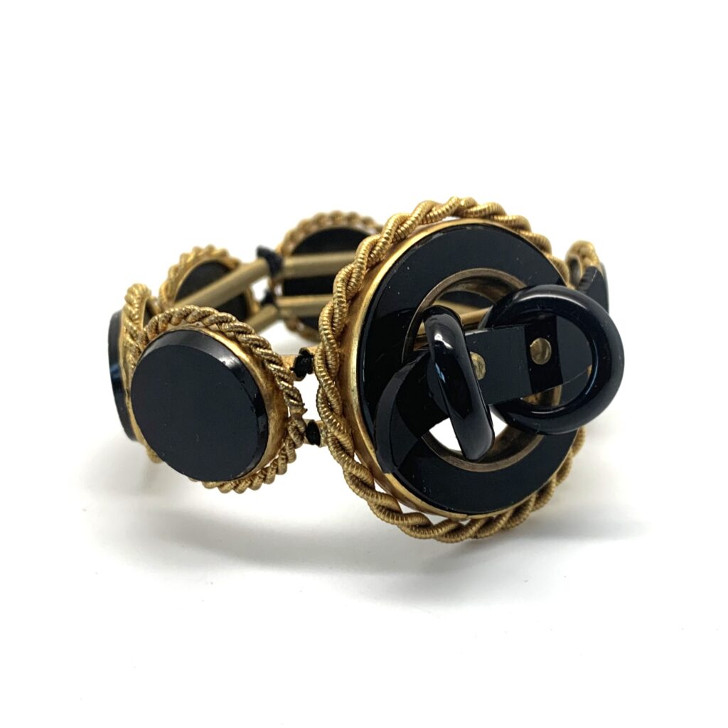 Antique French Jet Pinchbeck Buckle Bangle 1870s