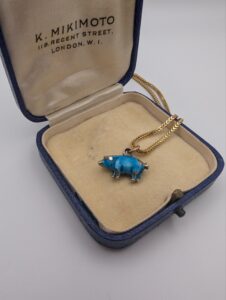 Victorian Silver Enamel Lucky Pig Charm Pendant c.1890s 01399