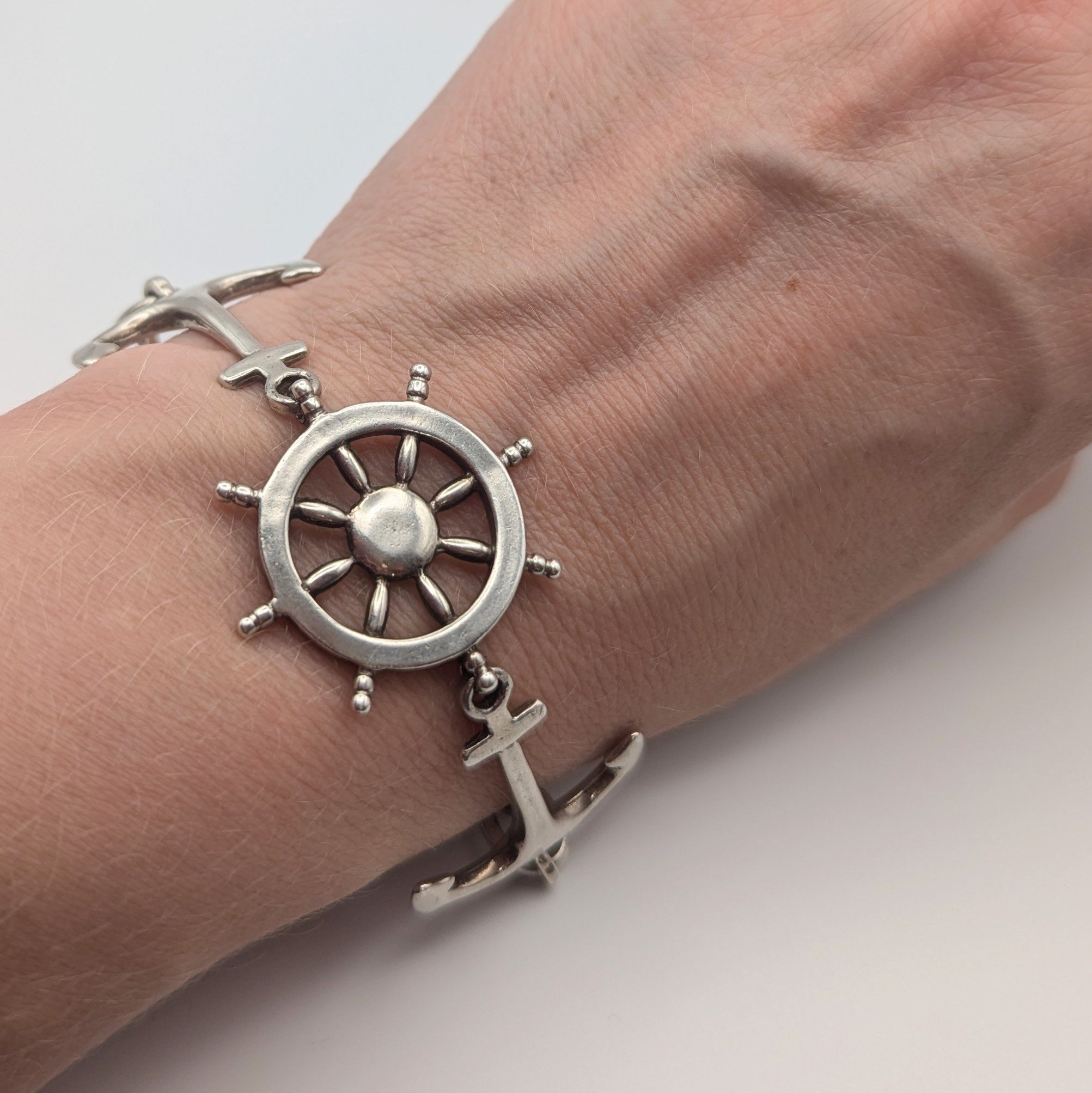 Vintage Silver Anchor Nautical Bracelet c.1970s 01402
