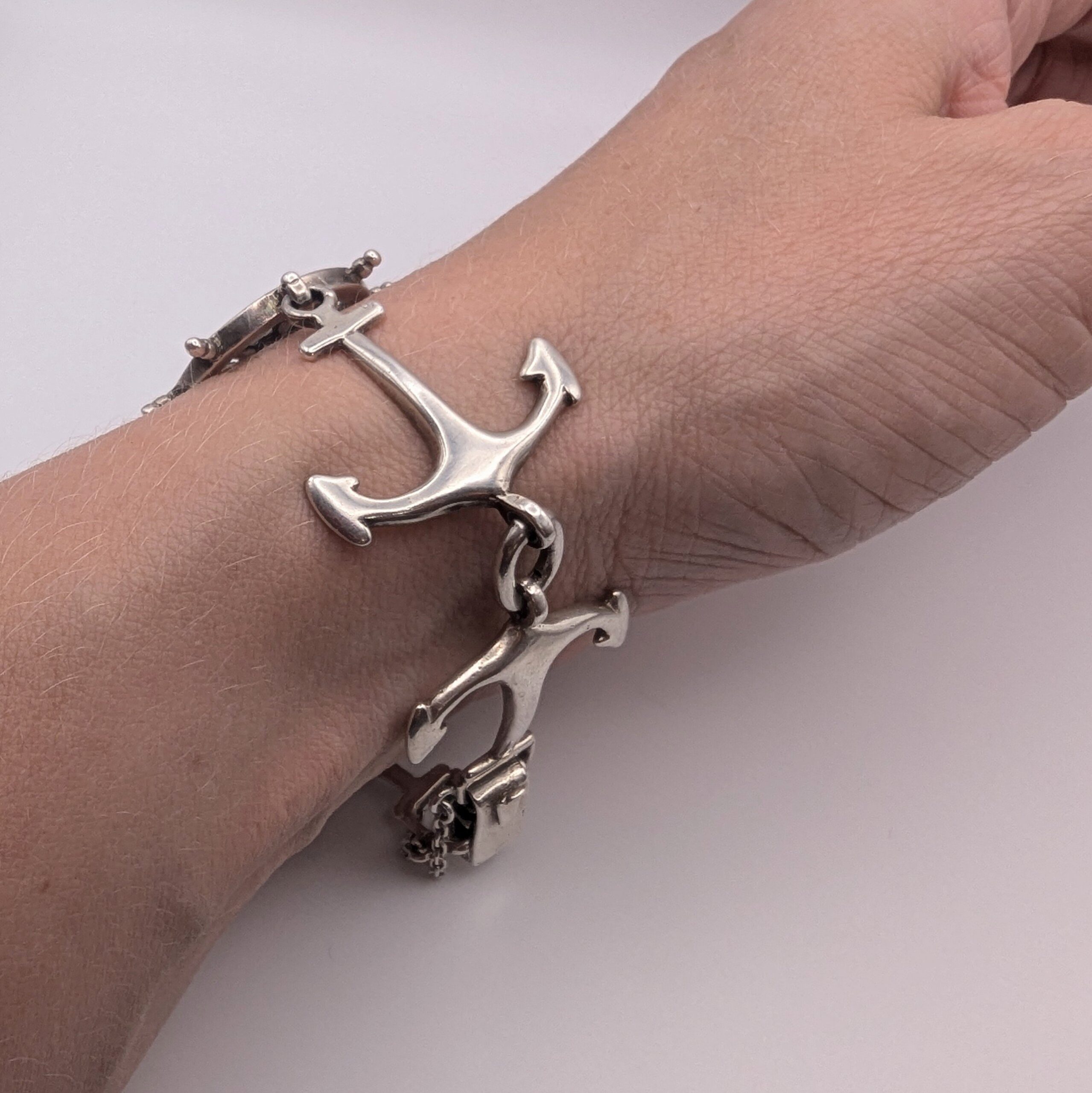 Vintage Silver Anchor Nautical Bracelet c.1970s - Image 4